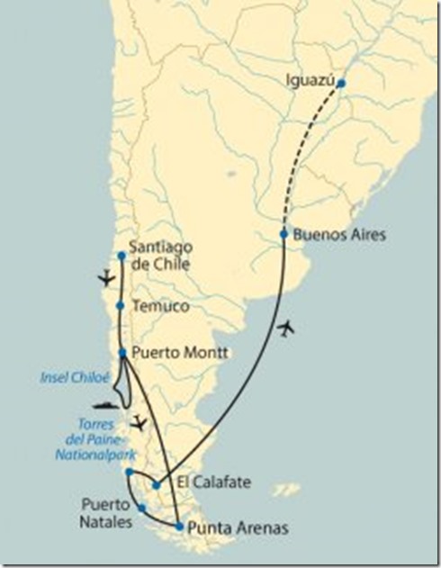 Reiseroute Terra Patagonia